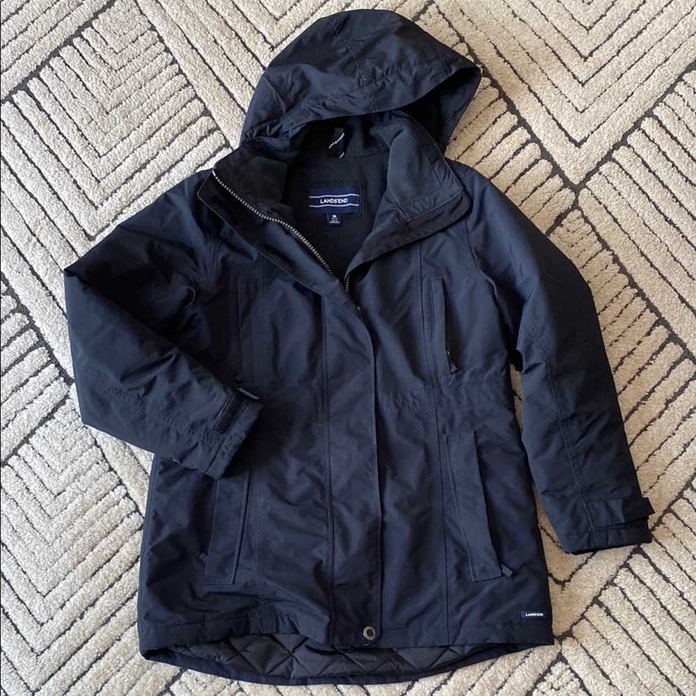 Lands' End Women’s Squall Black Hooded Coat Size M (10-12)